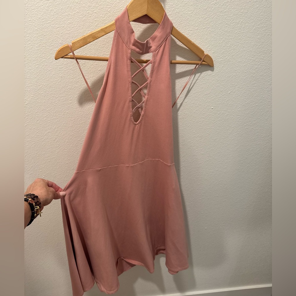 Elegant Pink Halter Dress